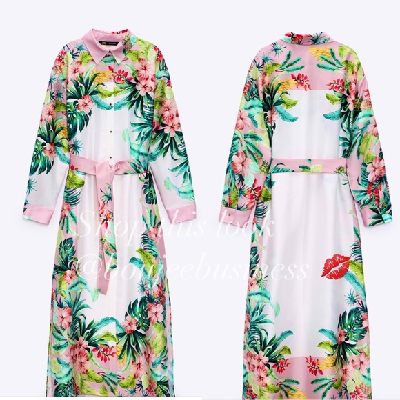 Zara | Dresses | Zara Tropical Print Shirt Dress | Poshmark